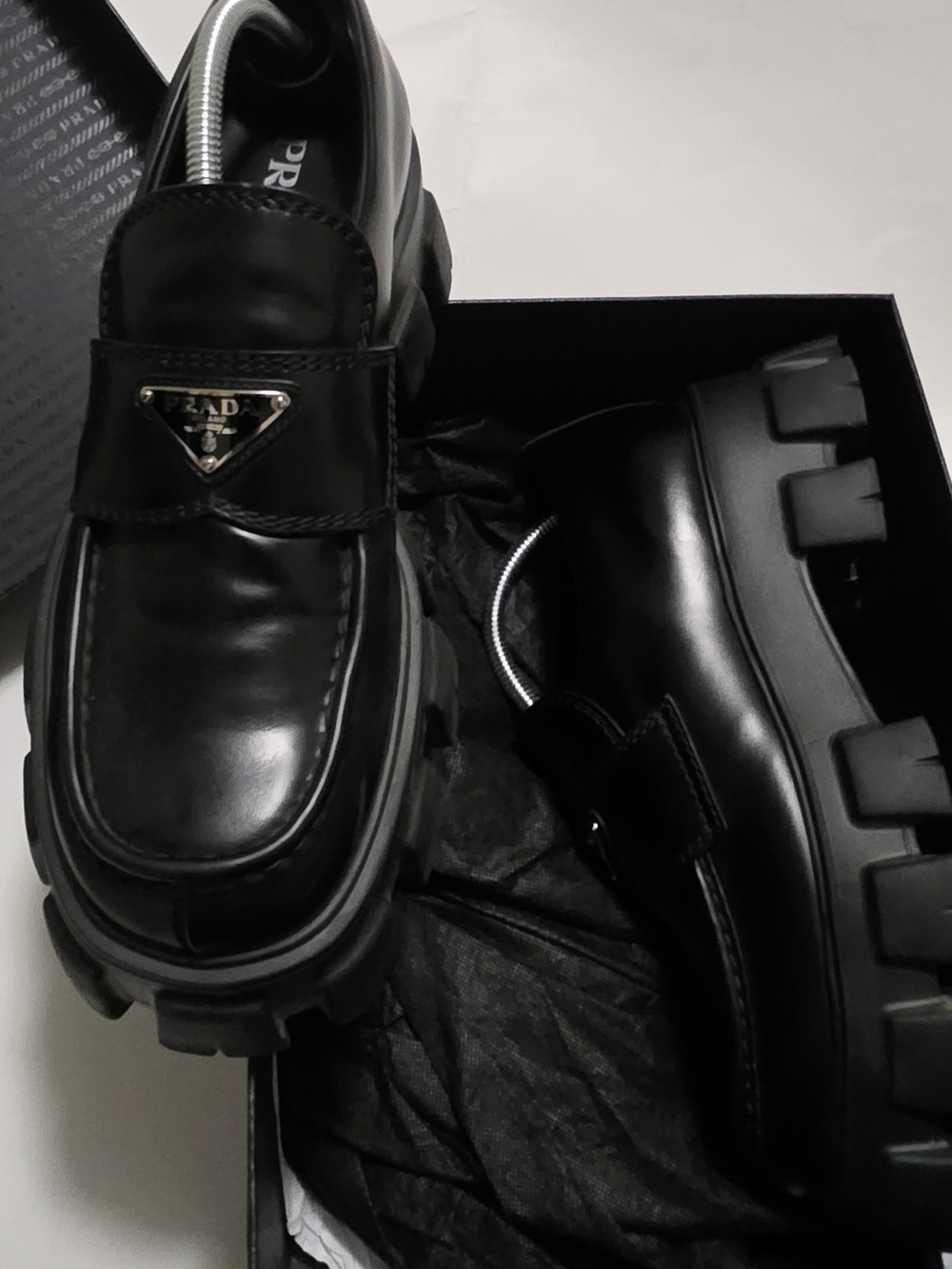 Prada Men’s Black Leather Monolith Loafers